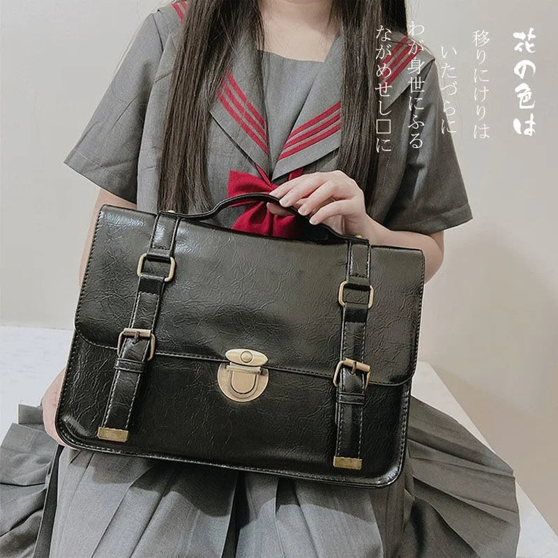 eybag Japanese Preppy Style JK Uniform Shoulder School Bags Women PU Leather Large Briefcase Tote Handbag For Girls Backpack