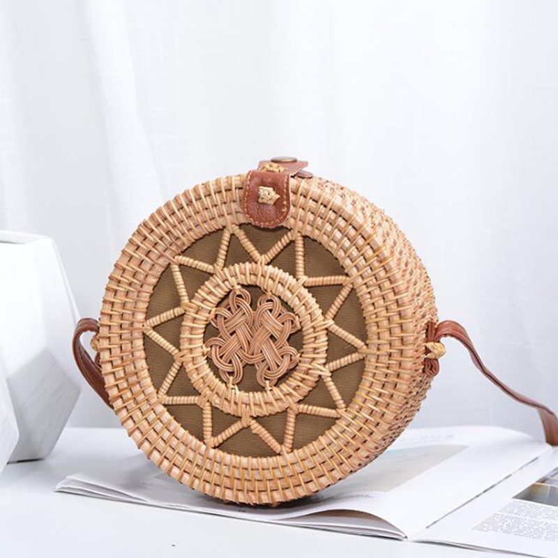 eybag Round Women Shoulder Bag Square Straw Beach Bags Wicker Bali Box Female Crossbody Bag Rattan Woven Summer Handbag Messenger Tote