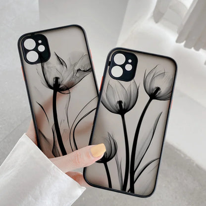 eybag Luxury Vintage Rose Flower Phone Case for iPhone 7 8 Plus SE2 X XR XS MAX 12 13 14 11 15 Pro Max Black Back Shockproof Covers