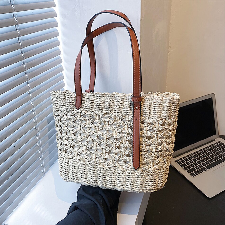 Lkblock Fashion Luxury Weave Tote Bag for Women Trend Female Handbags Design Travel Beach Bags Brand Shopper Straw Shoulder Purses