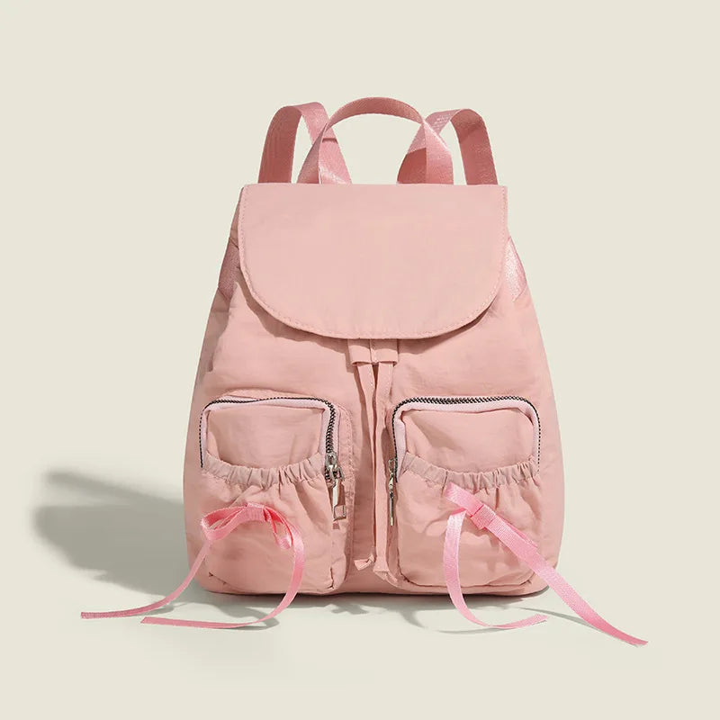 eybag Korean Cute Bowknot Thin Belt Women Backpack Sweet Girls Style Summer Travel Backpack Niche Design Fashion School Backpack Bag