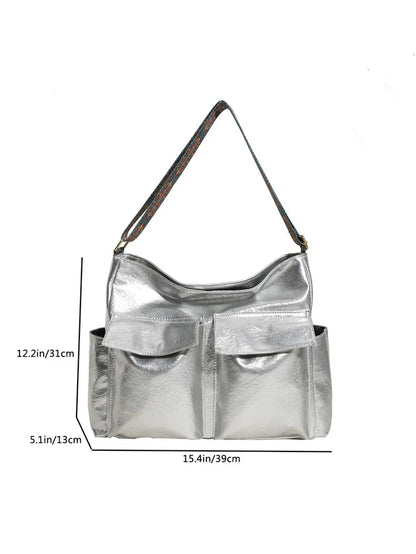 eybag PU Leather Toolkit Large Capacity Vintage Shoulder Bags For Women Classic Silver Satchels Korea Designer Casual Totes Packages