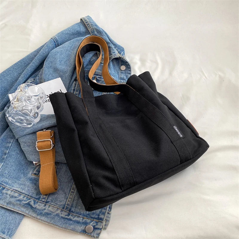 Lkblock High capacity handbags for women Autumn Canvas travel Casual Tote solid color Mobile bag Shoulder bag ladies Messenger Bags