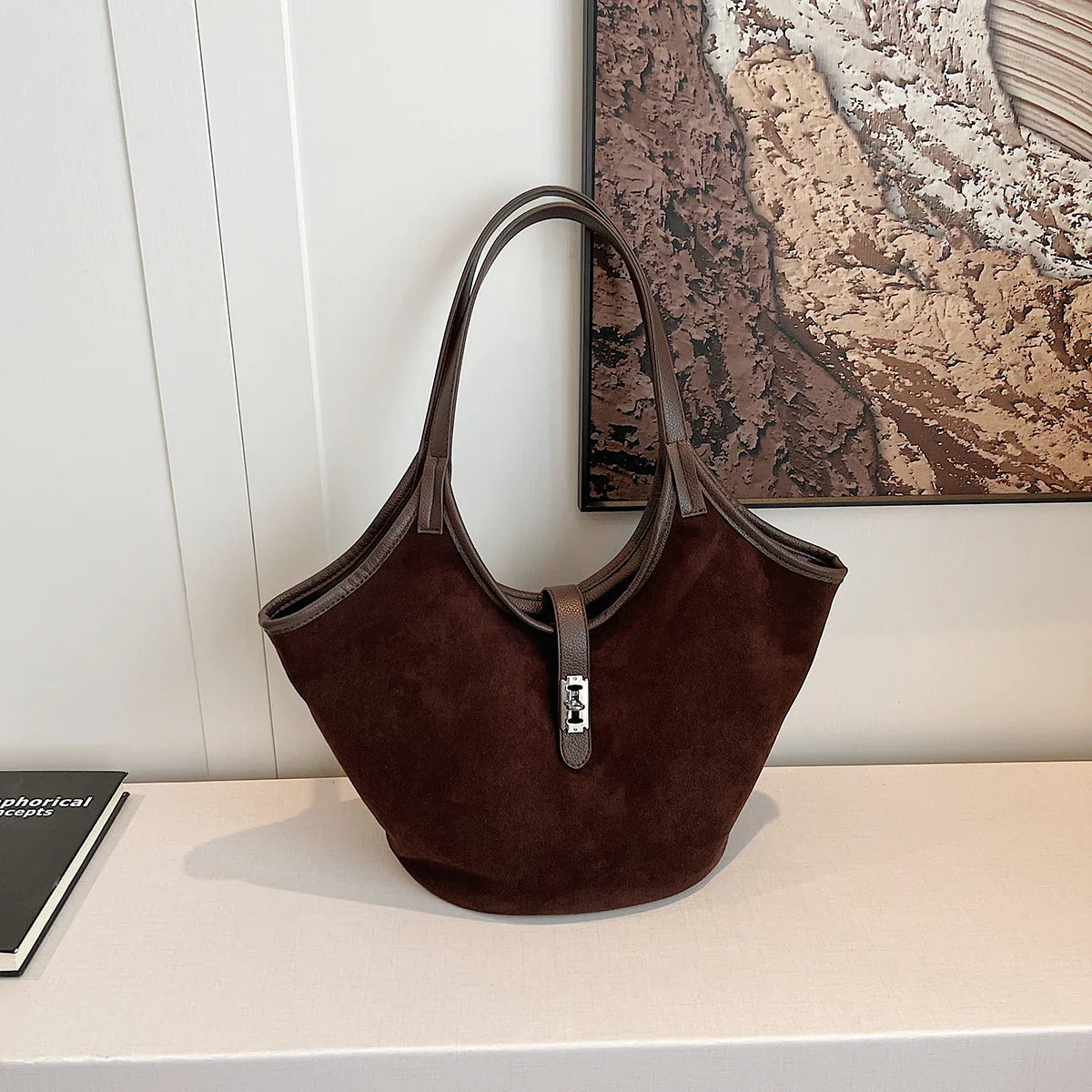 eybag Retro Suede Shoulder Bag Fashion Hobo Handbag Designer Top Handle Bag for Women Work Shopping Travel