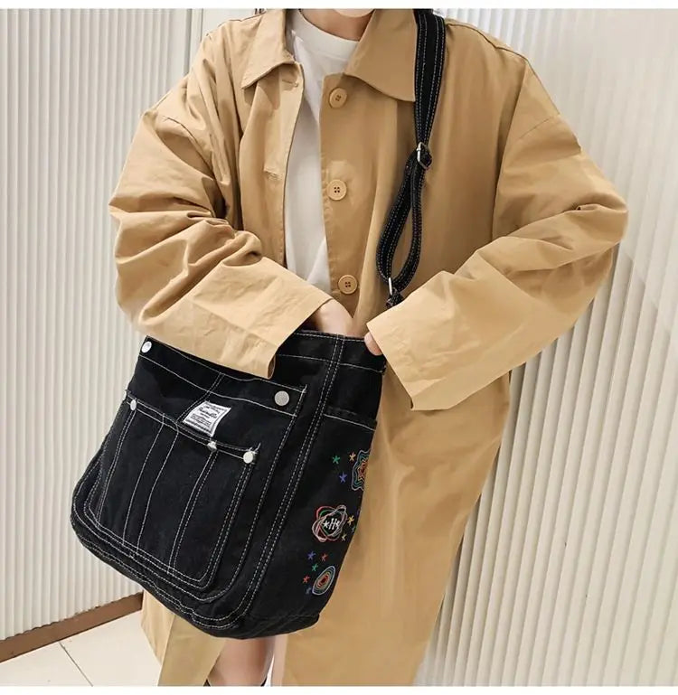 eybag Vintage Denim Handbag Women Retro Grunge Print Punk Casual Crossbody Bags Female Harajuku Y2k Messenger Bag Aesthetic