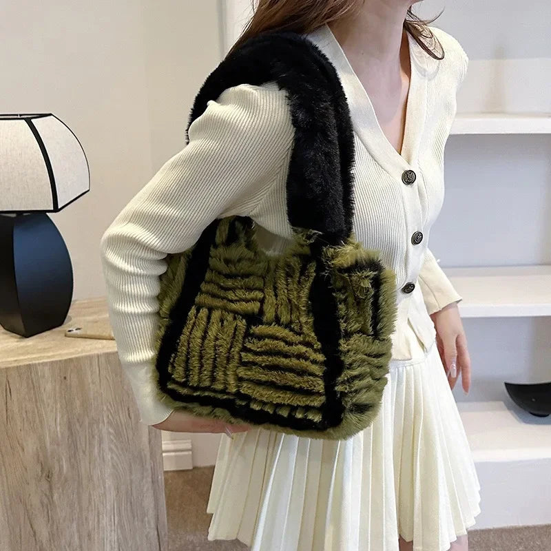 eybag Faux Fur Tote Shoulder Bags Women Tote Handbags and Purses New Solid Plush Messenger Bag High Quality