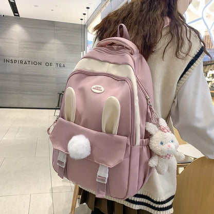 eybag Cute Rabbit Young Girl School Backpack Female Large Capacity Kawaii Back Pack Mochila Pink Women Bagpack Nylon Cartoon Schoolbag