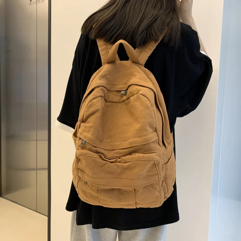 eybag Large Capacity Vintage Canvas Women College Backpack Female Fashion Laptop School Backpack Men Student Casual Travel Book bag