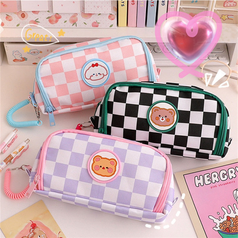 eybag Portable cartoon bear pencil case with pen insert animal cute pencil bag school student stationery storage bag canvas girl bags