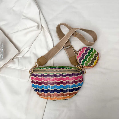 eybag New Trendy Fashionable Mother Child Chest Bag Personalized Stripe Ethnic Style Crossbody Bag High end Simple Versatile Waist Bag