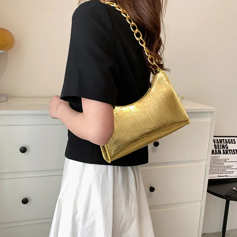 eybag Luxurious Gold Hobo Bag For Women Leather Hobos Retro Chain Crossbody Bag Small Phone Bag Design Clutch Bag Female Bolsa