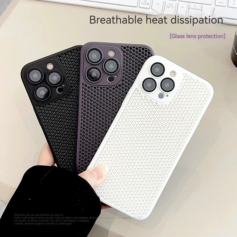 eybag Heat Dissipation Breathable Cooling Phone Case for IPhone 15 14 13 12 11 Pro Max 15 14 Plus Solid Color Hollow Shockproof Cover