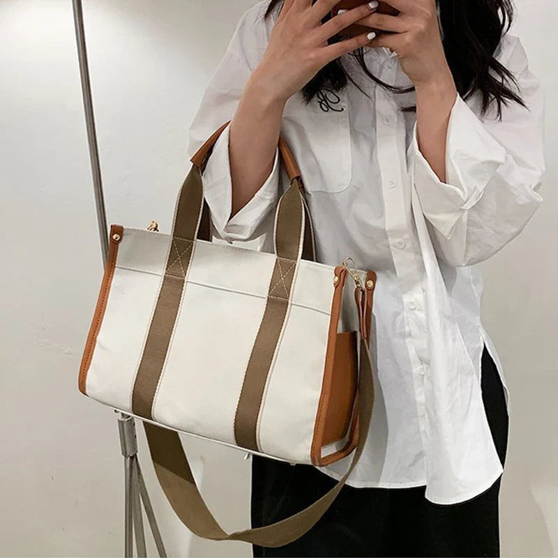 eybag 2Sizes Big/Small Capacity Canvas Bags Women Handbags Black/Brown Patchwork Design Large Tote Simple Style Female Crossbody Bags