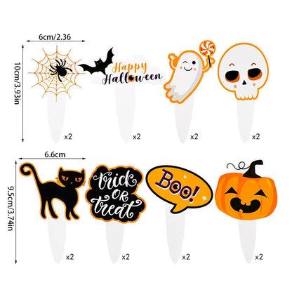 -16-48pcs Halloween Cupcake Toppers Pumpkin Ghost Bat Cake Flag Dessert Cake Decorations Kids Halloween Birthday Party Supplies