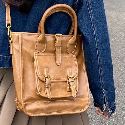 eybag PU Leather Tote Bag Brown Color Women Handbags Big Capacity Oil Wax Casual Commuter Crossbody Shoulder Bag for Female Ladies