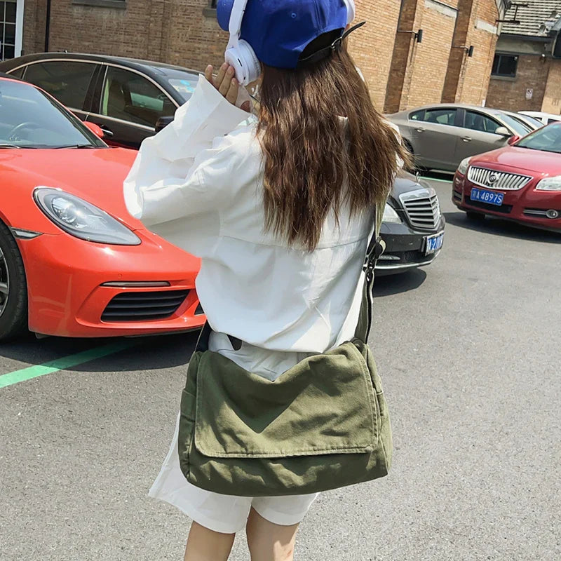 Lkblock Fashion Shoulder Bags For Women Simple Zipper Flap Women Bag Unisex Student School Bag Solid Color Casual Travel Messenger Bag