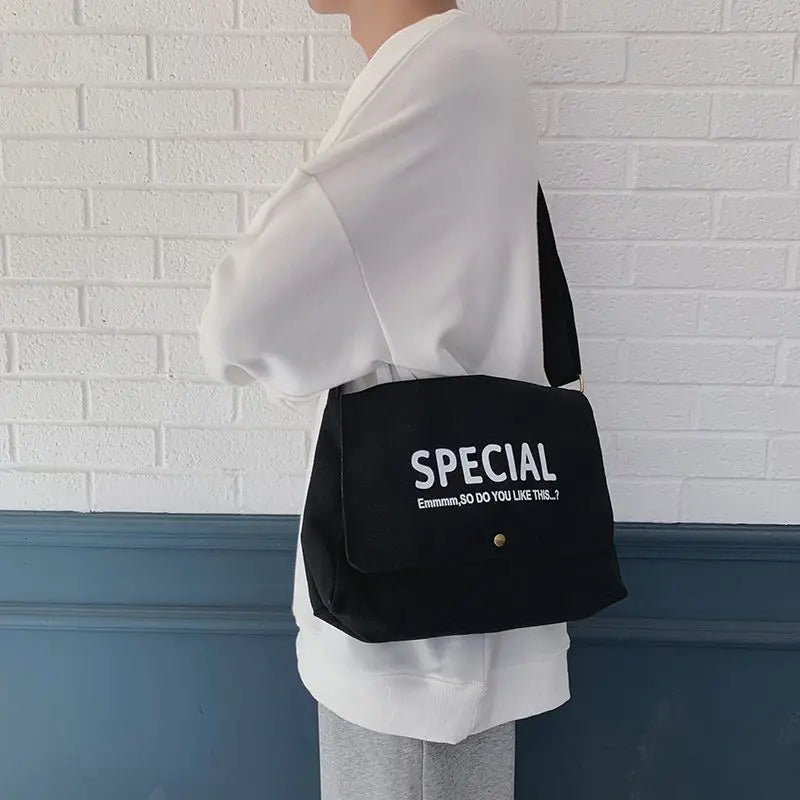 eybag Fashion Canvas Bag Male Large Capacity Student Crossbody Bag Female Personality Versatile Retro Postman Shoulder Bag