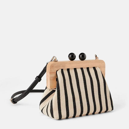 eybag - Vintage Striped Wooden Clip Bags shell bag luxury  shoulder bags women messenger crossbody bag women canvas handbags