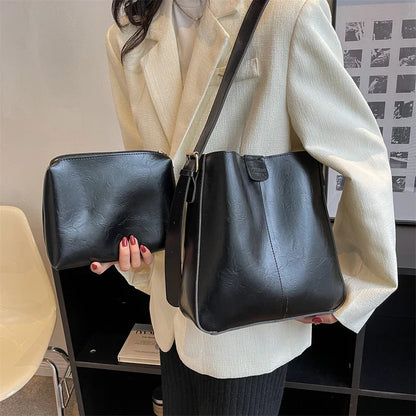 eybag Retro Shoulder Tote Bag Set For Women Wide Strap Soft PU Leather Crossbody Bags With Small Purse Large Capacity Shoppers