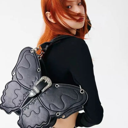 eybag Y2k Silver Women Handbag Butterfly Gothic Punk Fashion Leather Vintage Small Backpack Harajuku Style New Luxury Female Bag