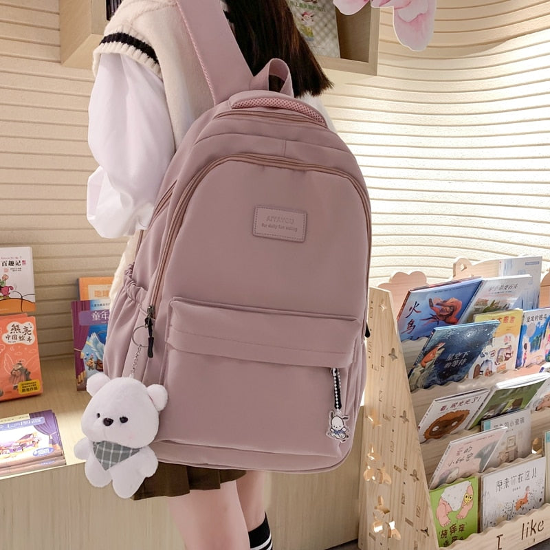 eybag Waterproof Solid Color Nylon Women Backpack School Bag For Teenagers Girls Travel Backbag Students Bag Kawaii Bookbag Mochilas