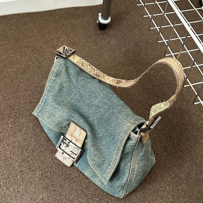 Lkblock New Denim Handbags For Women Korean Fashion Shoulder Bag High Capacity Underarm Bag For Women Versatile Female Shoulder Bag