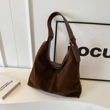 Lkblock Leisure Retro Suede Suede Bag New Women's Bag Autumn  Winter Versatile One Shoulder Bucket Bag Main Femme