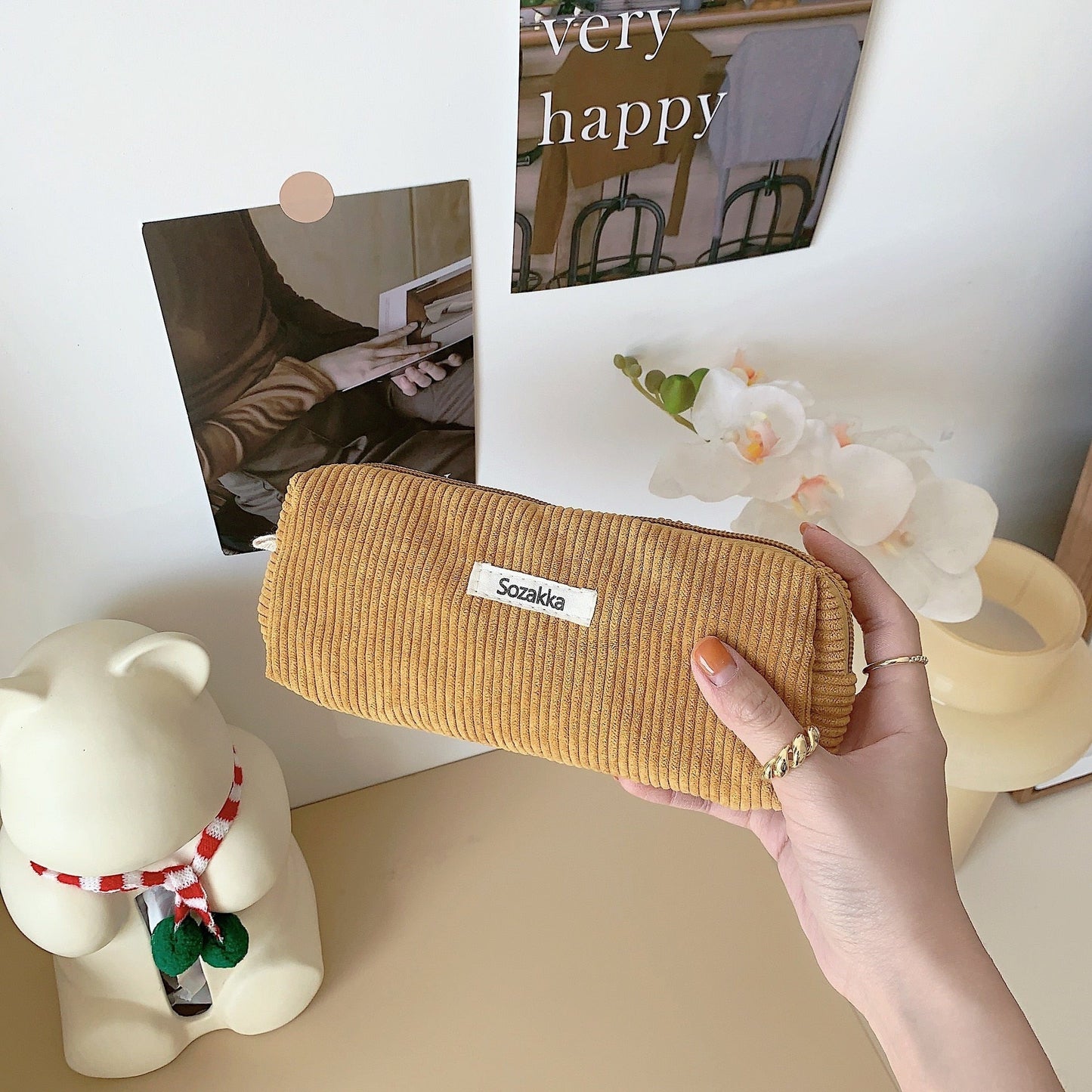 eybag Cute Corduroy Pencil Cases Travel Cosmetic Lipstick Purse Storage Bag Student Handbags School Stationery Organizer Pouch Pen Bag