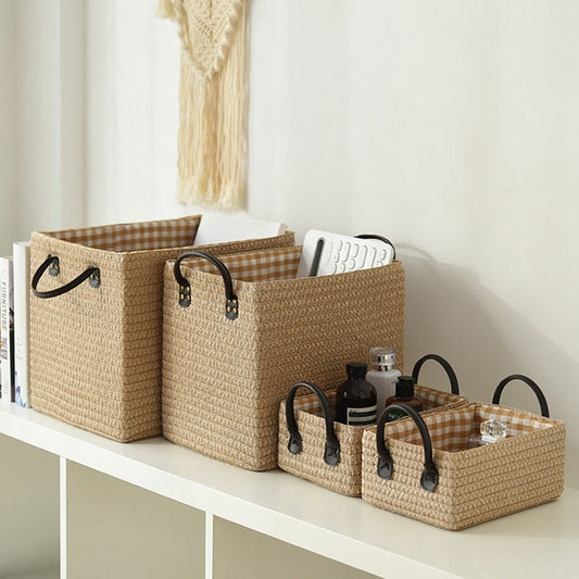 eybag Woven Storage Baskets Box Foldable Storage Box with Handle Toy Snack Sundries Organizer Handmade Organizer Basket Drawer