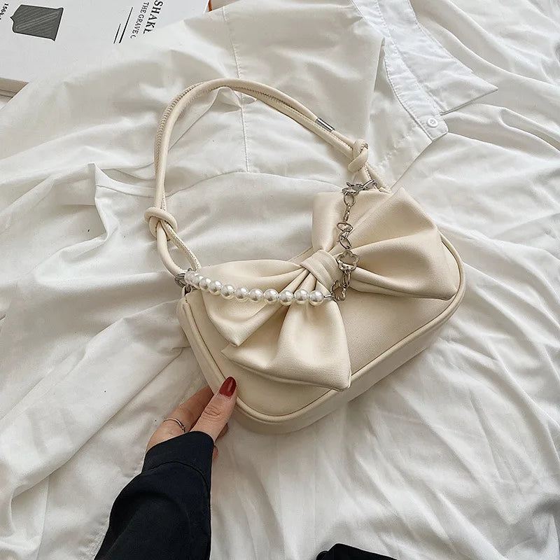 eybag New Design Women's Bag Trend Fashion Bow Pleated Underarm Shoulder Bag Individuality Summer Chains Beading Handbag