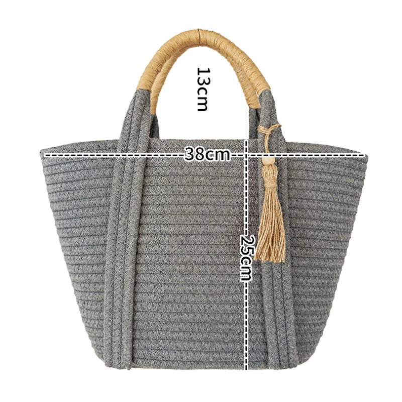 eybag Women Handbag New Ins Simple Fashion Versatile Cotton Rope Woven Bag Straw Woven Bag Holiday Beach Bag Bags