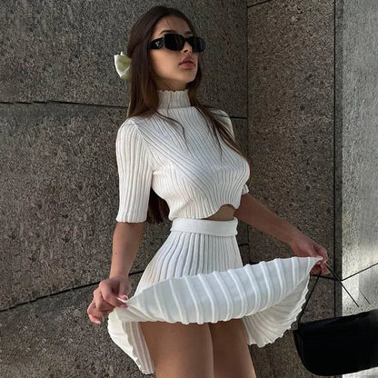 eybag Fashion Elegant Knitted Dress Sets Sexy Pleated Matching Set Outfits for Women Winter Mini Skirts 2 Piece Sets Dress for Women