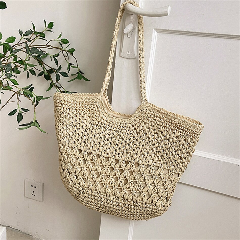 eybag Casual Design Straw Weave Bags Trend Luxury Women Shoulder Bag Fashion Female Beach Handbags Large Capacity Travel Tote Bag Sac