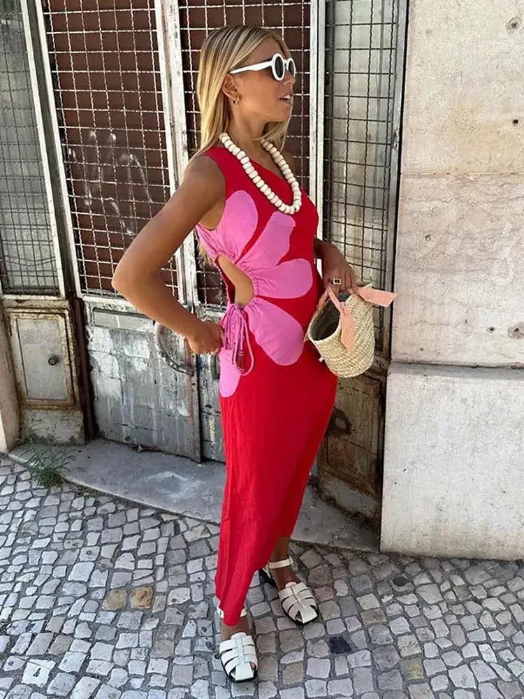 eybag Slash Collar Backless Off Shoulder Hollow Out Maxi Dresses 2024 Summer Fashion Red Strapless Slim Red Dress Lady Beachwear Dress