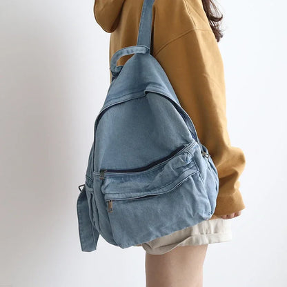 eybag Retro Distressed Canvas Gray Backpack Girl College Female Book Travel Backpacks Cool DenimLaptop Lady Student Ruckpack Bags