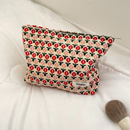 eybag Corduroy Make Up Organizer Clutch Bag Retro Flower Print Cosmetic Bag Wash Bag Women Travel Cosmetic Pouch Beauty Storage Cases