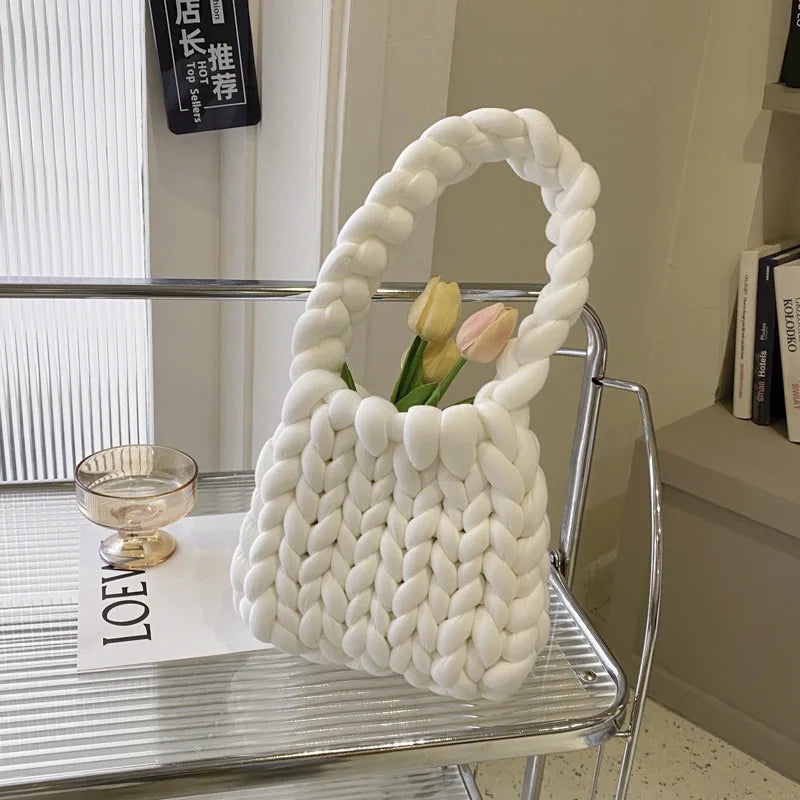 eybag Casual Crochet Women Shoulder Bags Knitted Lady Handbags Handmade Woven Cute Small Tote Bag Trend Female Purses 2024 Winter