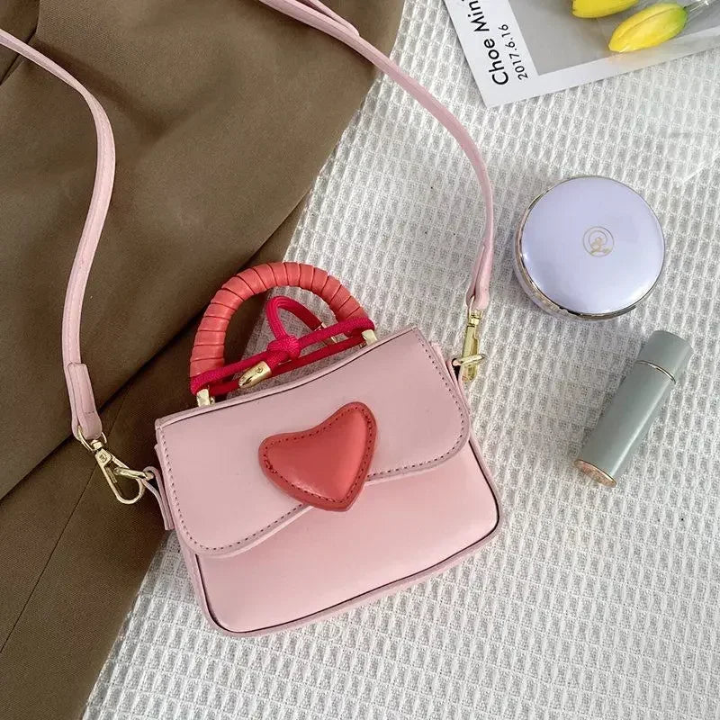 eybag Mini Bags for Women 2024 New Korean Contrast Heart Fashion Shoulder Bag PU Leather Casual Women's Crossbody Bag Mobile Phone Bag