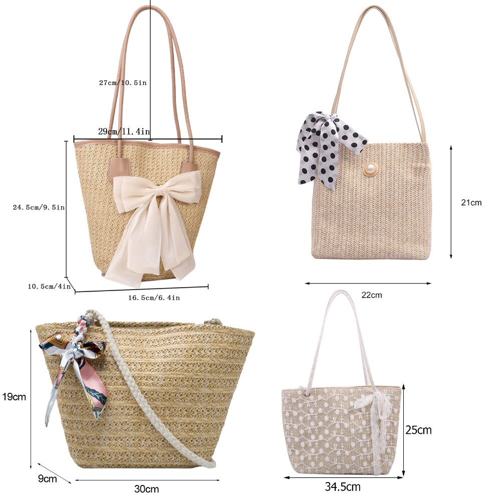 eybag Casual Straw Woven Handbags Women Summer Holiday Beach Bow Totes Top-Handle Bags Fashion Ladies Undearm Shoulder Bags