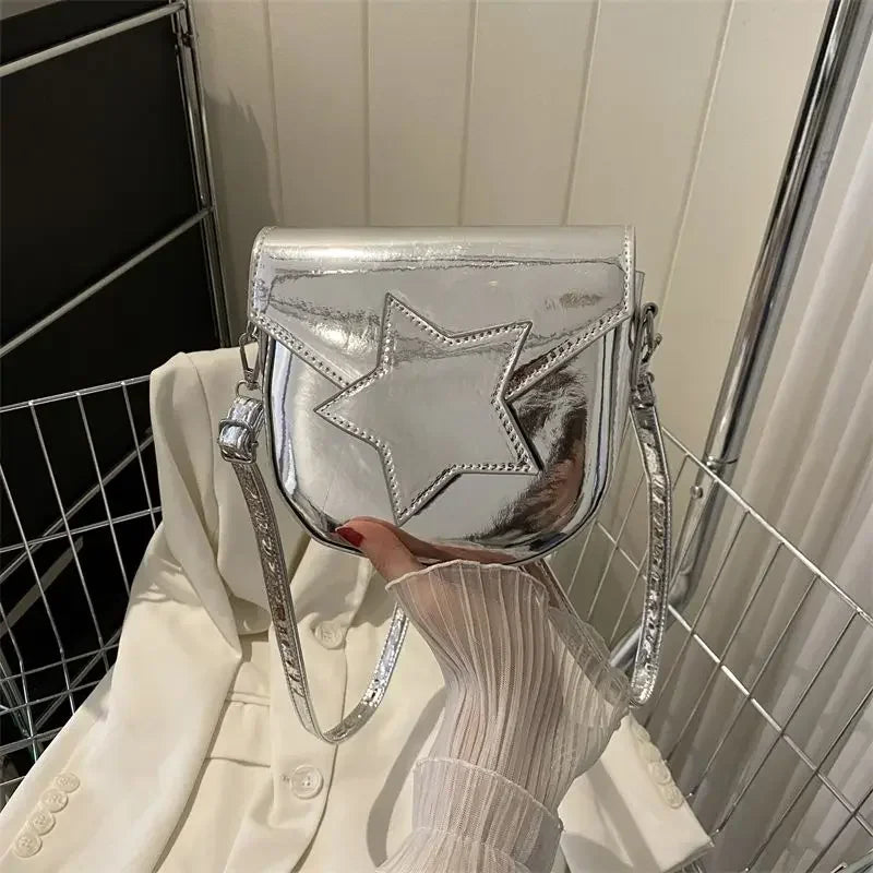 eybag Y2k Laser Silver Women's Crossbody Bag 2024 New PU Leather Star Premium Saddle Bag Foreign Style Versatility Women's Wallet Ins