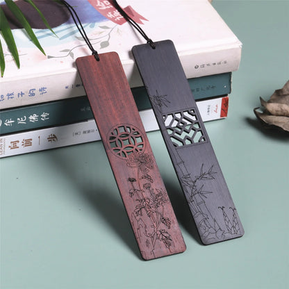 eybag Simple Carving Wooden Bookmarks Chinese Style Plum Orchid Bamboo Pattern Book Mark Reading Tools Vintage Stationery Supplies