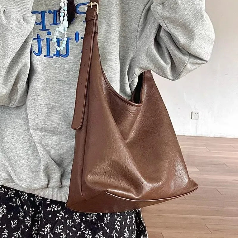 eybag Vintage Brown Shoulder Bag for Women Elegant Pu Leather Casual Large Capacity Tote Bag Aesthetic Commuter Female Handbag