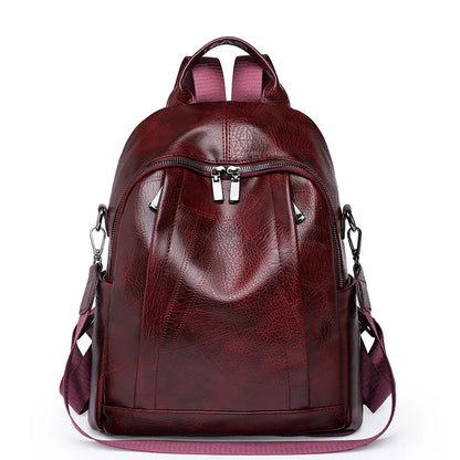 eybag Burgundy PU Leather Backpacks For Women Solid Vintage Small Satchels For Girl Fashion Cute Small Book Bags Shoulder Packages