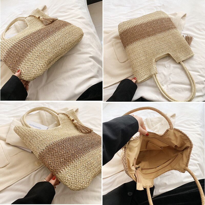 Lkblock New Fashion Straw Handbags Women Summer Beach Bag Luxury Shoulder Rattan Vintage Woven For Female bolsa femme  2023 Sac A Main