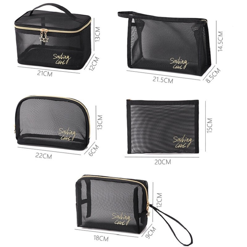 eybag 1Pc Black Mesh Women's Cosmetic Bag Transparent Travel Comsetics Brushes Organizer Case Small Large Toiletry Makeup Bag Kits Box