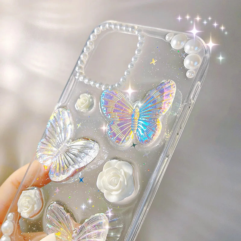 eybag Cute 3D Butterfly Transparent Phone Case for IPhone 15 14 13 12 11 Pro Max Mini XS X XR 8 7 Plus SE Shockproof Bumper Cover