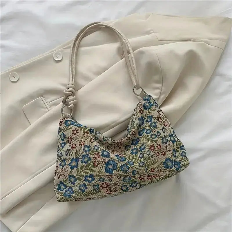 eybag Retro Print Underarm Bag Large Capacity Stylish Casual Canvas Shoulder Bag Women's Simple Versatile Hobo Bag Handbag