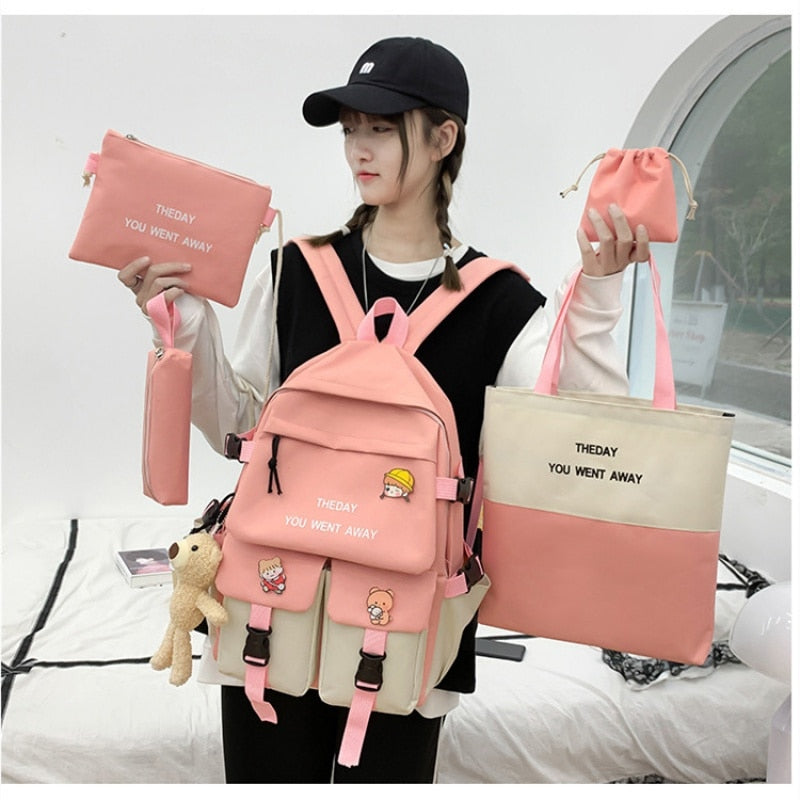 eybag Five piece set of large capacity Korean female junior high school students' backpack Fashion campus students' backpack