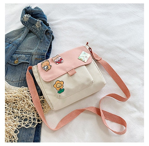 eybag Cute Canvas Small Bag Female New Japanese Harajuku Diagonal Bag Wild Student Girl Shoulder Bag Bags for Women