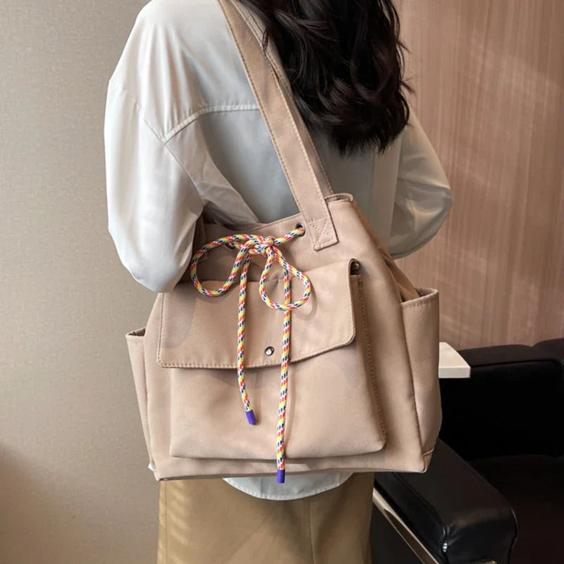 eybag Newest Design Canvas Shoulder Bags Large Capacity Handbags Tote for Female Women's Big Bags Khaki/Black/Beige Solid Color